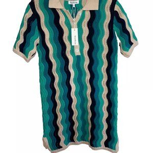 Heartloom Women's Sea Crochet Pattern Collared knit Mini Dress Cover-Up Size M